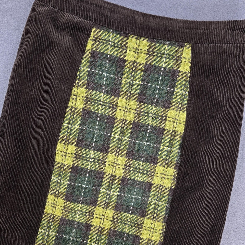 Maeve Skirt Womens 2 Brown Corduroy Plaid Panel Pencil Lined Fall Knee Indie Alt